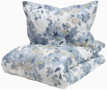 Billede af Turiform sengetøj - 140x200 cm - Tia blå - Blomstret sengetøj - 100% Bomuldssatin sengesæt hos Shopdyner.dk
